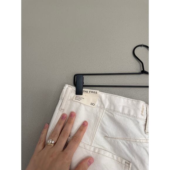 FREE PEOPLE Good Luck Printed Barrel Jeans in Watercolor Wreath NWT Size 30 - Picture 7 of 9